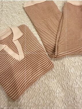 Striped Knit Two-Piece Set in Cream and Burnt Orange